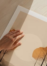 Watercolor of autumn trees and silhouette against big bright sun-9