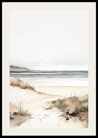 Acuarela de dunas de arena junto al mar en suaves tonos beige y azul.-2