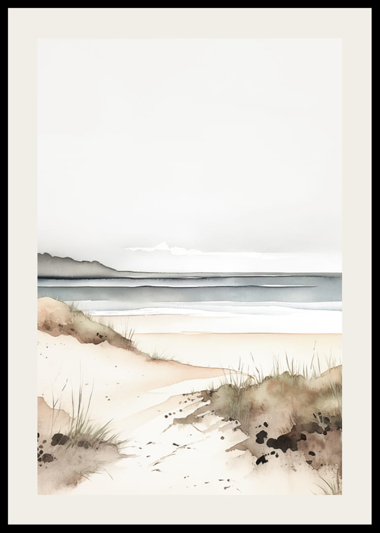Acuarela de dunas de arena junto al mar en suaves tonos beige y azul.-12