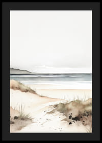 Acuarela de dunas de arena junto al mar en suaves tonos beige y azul.-4