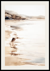 Aquarelle d'une fille à la plage avec des tons de sable doux-2