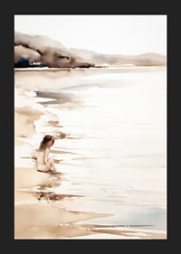 Watercolor of girl at the beach with soft sand tones-5