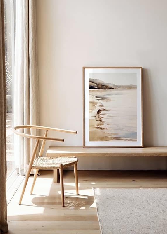 Watercolor of girl at the beach with soft sand tones-12