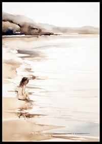 Watercolor of girl at the beach with soft sand tones-6