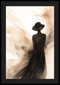 Akvarell av kvinnosilhuett med hatt i bruna och svarta nyanser-4