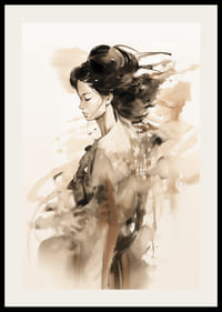 Aquarel van een vrouwenfiguur in profiel met zachte bruine tinten-2