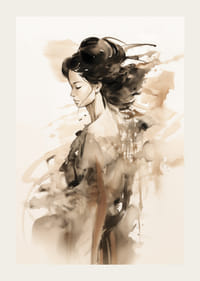 Aquarel van een vrouwenfiguur in profiel met zachte bruine tinten-3