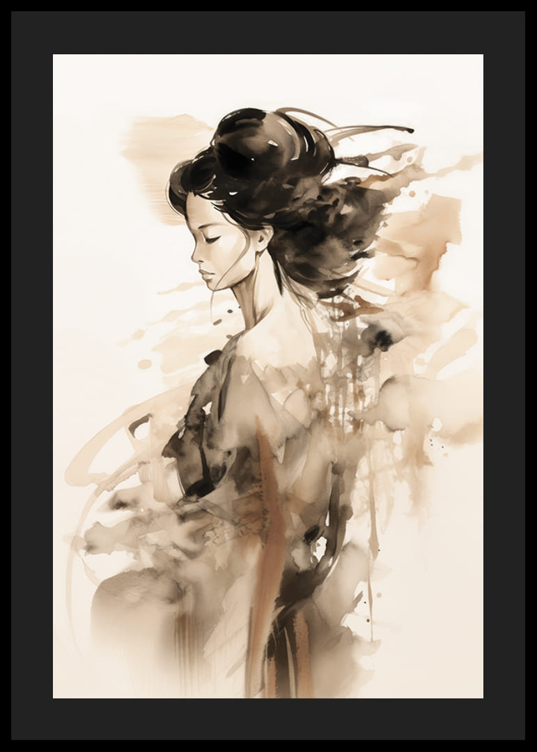 Aquarel van een vrouwenfiguur in profiel met zachte bruine tinten-12