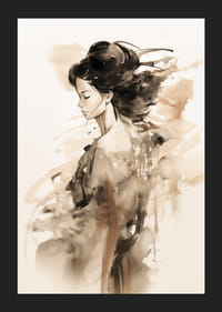 Aquarel van een vrouwenfiguur in profiel met zachte bruine tinten-5