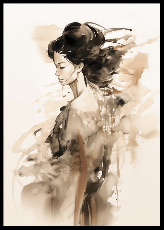 Watercolor of a female figure in profile with soft brown tones-12