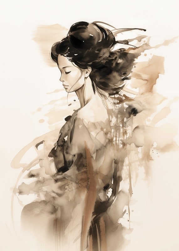 Watercolor of a female figure in profile with soft brown tones-12