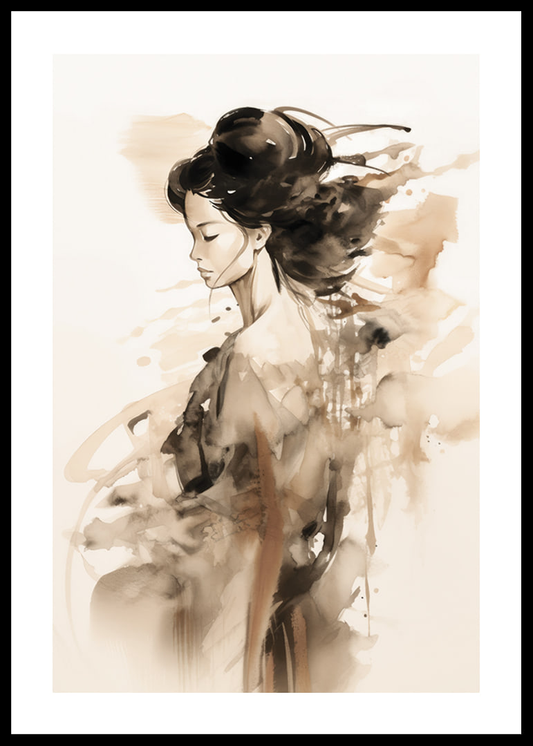 Watercolor of a female figure in profile with soft brown tones-12
