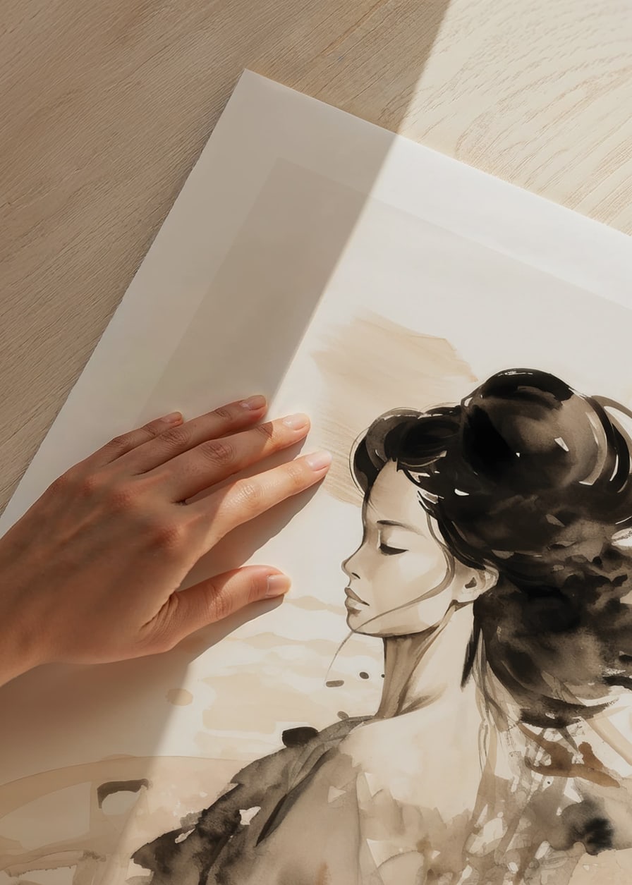 Watercolor of a female figure in profile with soft brown tones-12
