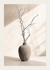 Ceramic vase with thin twigs against light, soft background-3