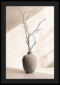 Ceramic vase with thin twigs against light, soft background-4