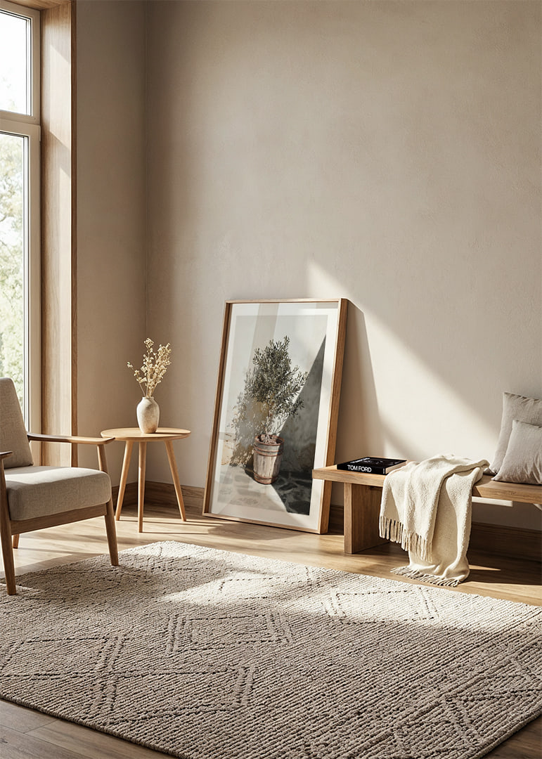 Olive tree in wooden barrel against white plastered wall, sunny motif-12