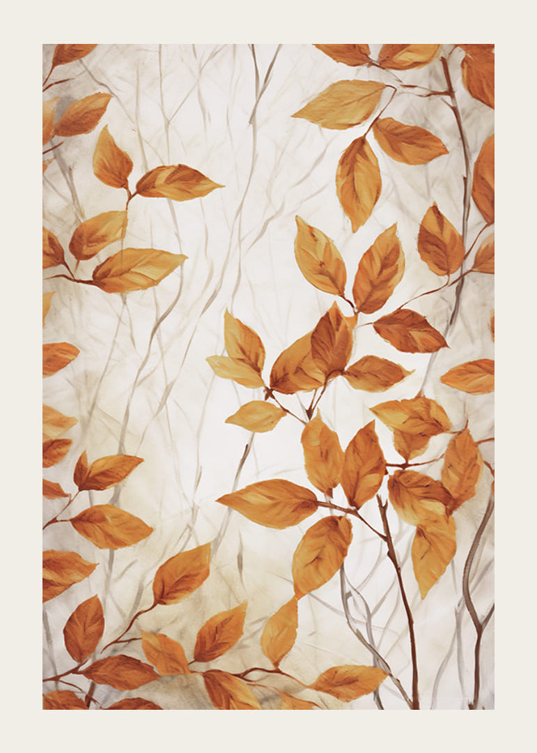 Akvarell av grenar med orange höstlöv på ljus bakgrund-12