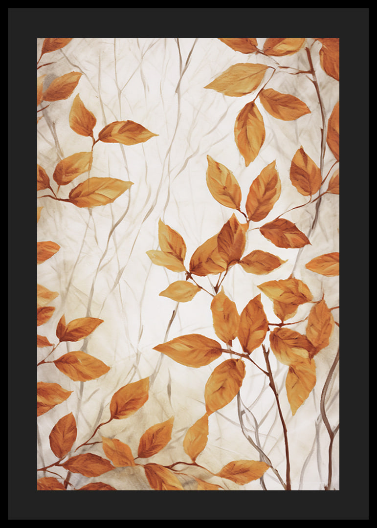Aquarell von Zweigen mit orangefarbenen Herbstblättern auf hellem Hintergrund-12