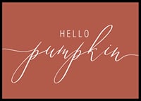 White handwritten text 'Hello Pumpkin' in script style on warm autumn red background-6