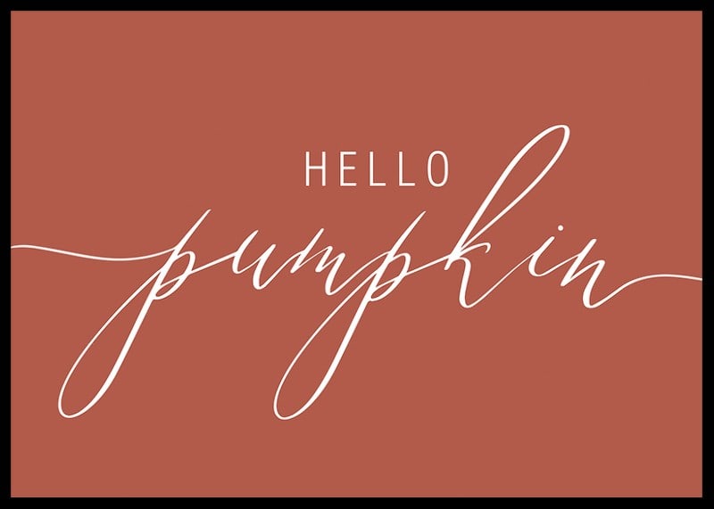 White handwritten text 'Hello Pumpkin' in script style on warm autumn red background-12