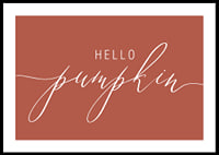 White handwritten text 'Hello Pumpkin' in script style on warm autumn red background-0