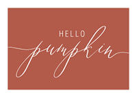 White handwritten text 'Hello Pumpkin' in script style on warm autumn red background-1