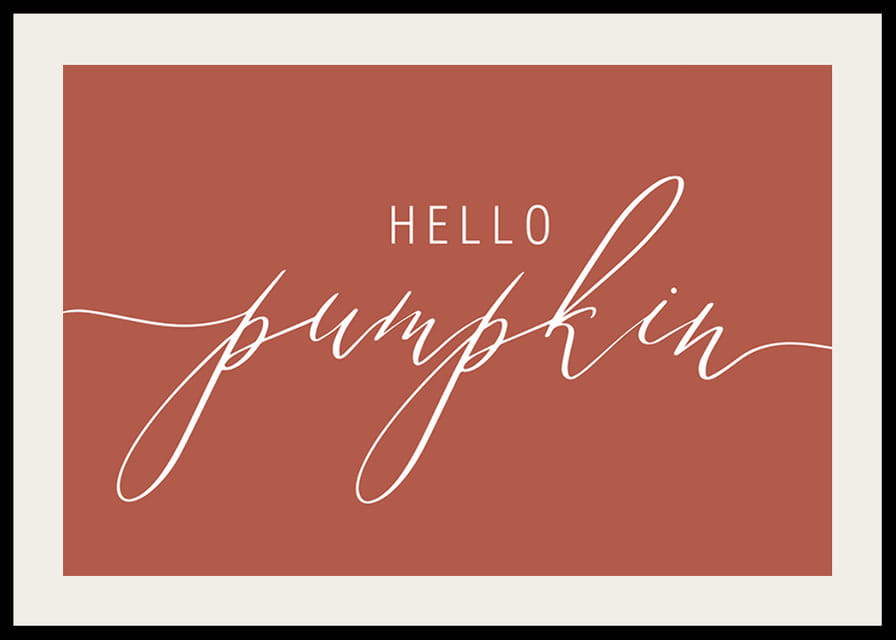 White handwritten text 'Hello Pumpkin' in script style on warm autumn red background-12
