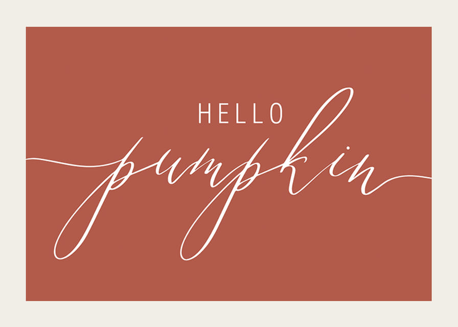 White handwritten text 'Hello Pumpkin' in script style on warm autumn red background-12