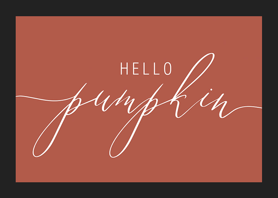 White handwritten text 'Hello Pumpkin' in script style on warm autumn red background-12