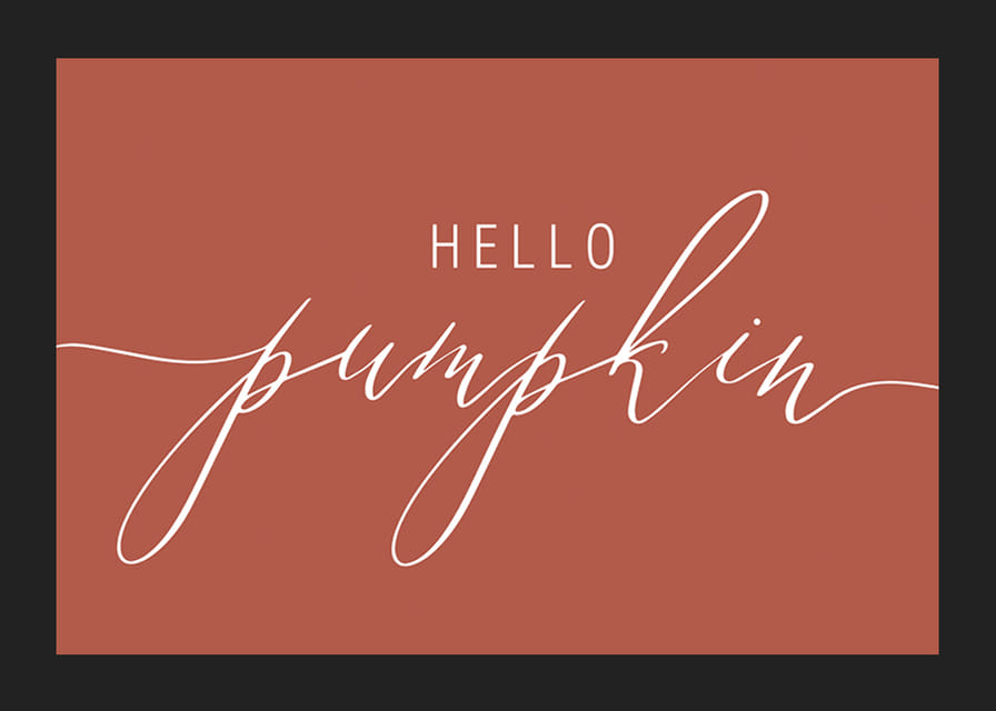 White handwritten text 'Hello Pumpkin' in script style on warm autumn red background-12