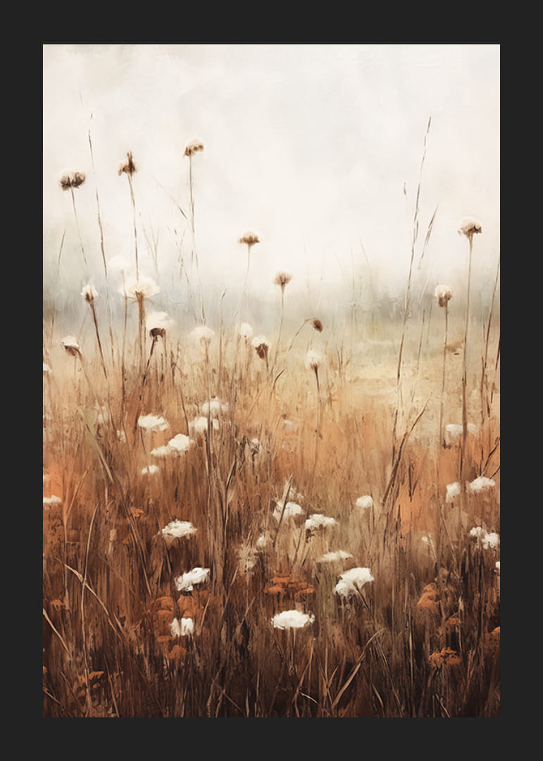 Kuivattujen syksykukkien ja niittynurmikan vesiväri beigen sävyissä-12