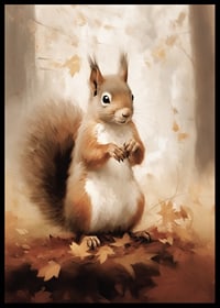 Watercolor illustration of squirrel among autumn leaves in warm tones-6