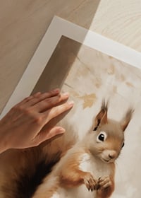 Watercolor illustration of squirrel among autumn leaves in warm tones-9