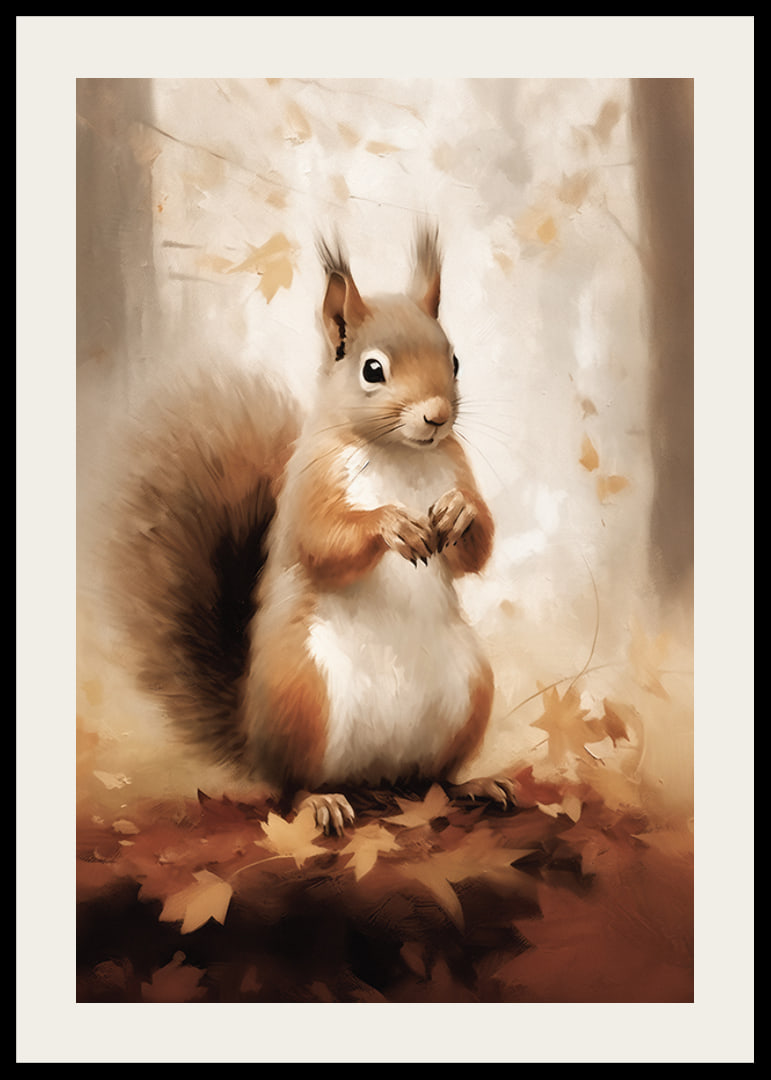 Watercolor illustration of squirrel among autumn leaves in warm tones-12