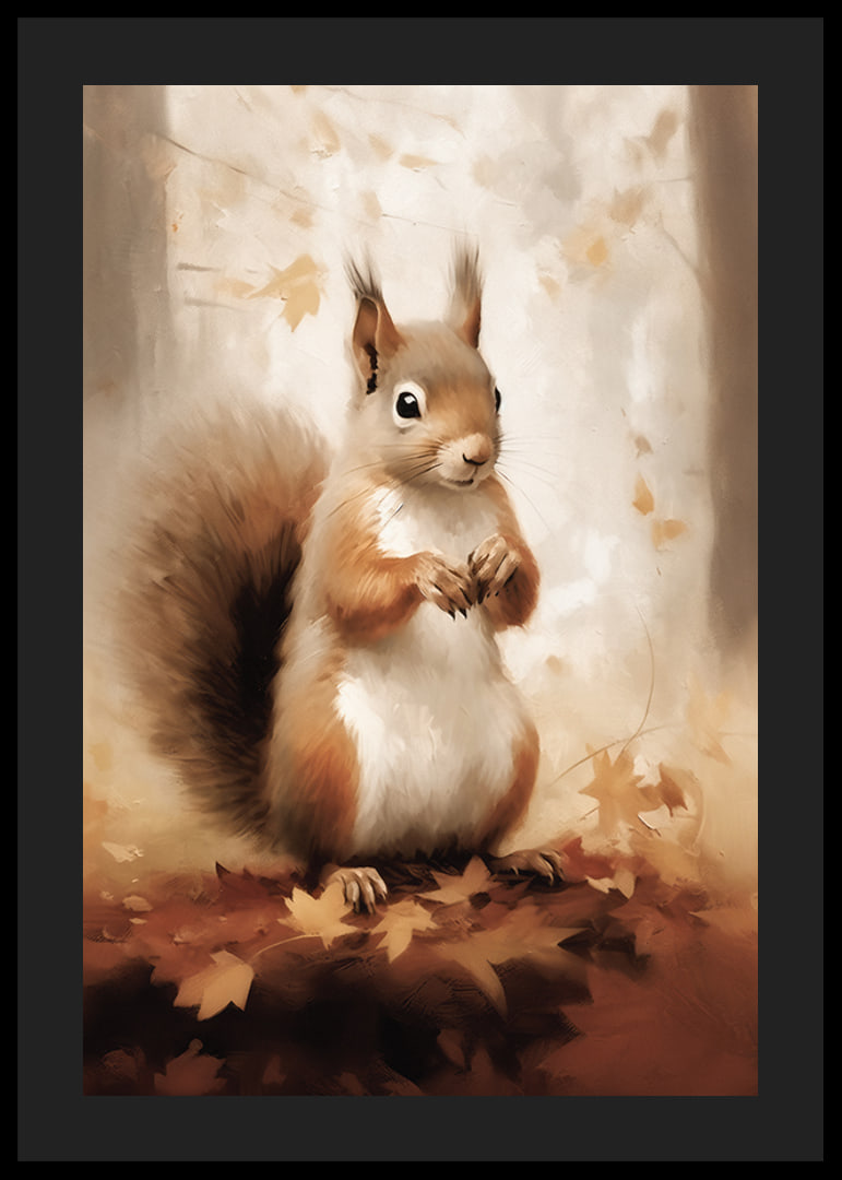Watercolor illustration of squirrel among autumn leaves in warm tones-12