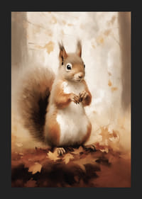 Akvarellillustration av ekorre bland höstlöv i varma toner-5