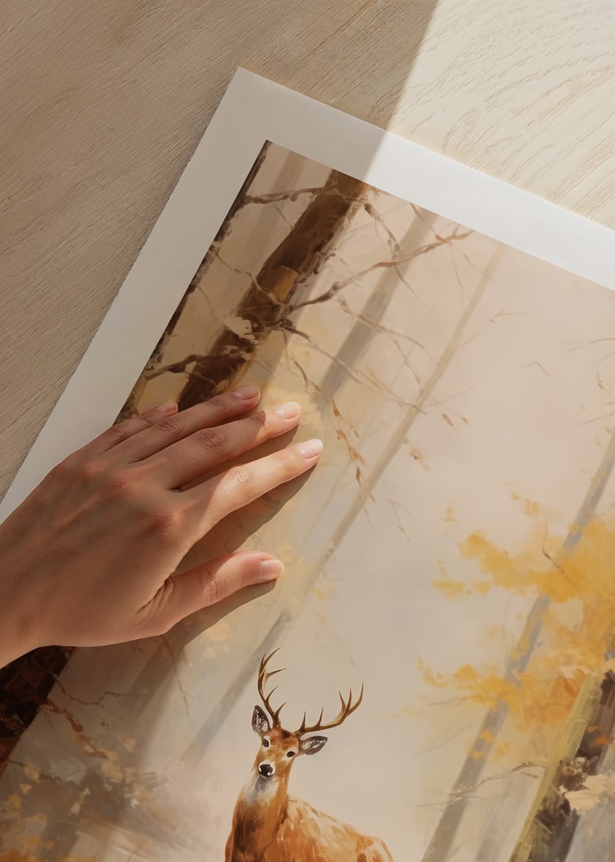Aquarell eines Hirsches mit stattlichem Geweih im herbstlich gefärbten Wald-12