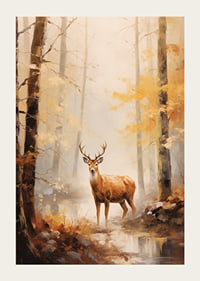 Aquarell eines Hirsches mit stattlichem Geweih im herbstlich gefärbten Wald-3