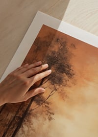 Abstract landscape with autumn trees and lake in warm orange tones-9