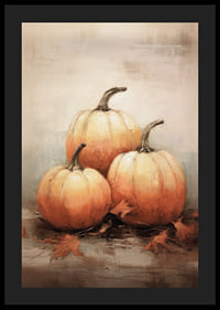 Watercolor poster with three pumpkins in beautiful orange autumn colors and autumn leaves on a light background-4