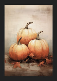 Watercolor poster with three pumpkins in beautiful orange autumn colors and autumn leaves on a light background-5