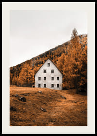 Valge maja maapiirkonna sügiseses keskkonnas apelsinipuudega-2