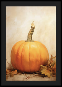 Akvarellimaalaus oransseista kurpitsoista ja syksyn lehdistä beigellä taustalla-4