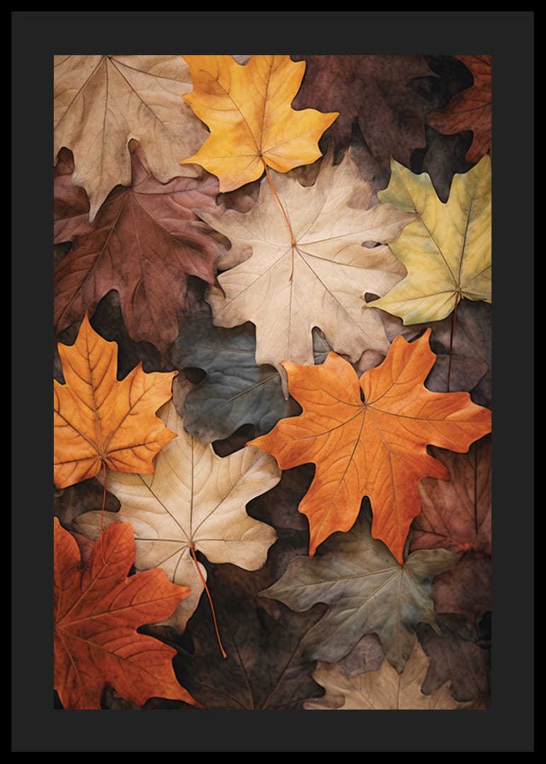 Fotografiska lönnlöv i varma nyanser av orange, gul och brunt-12