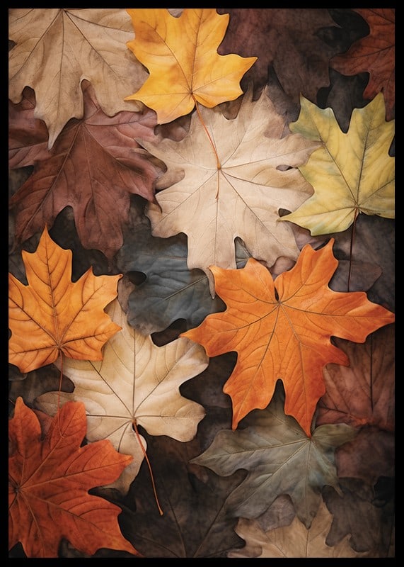 Photographic maple leaves in warm shades of orange, yellow and brown-12