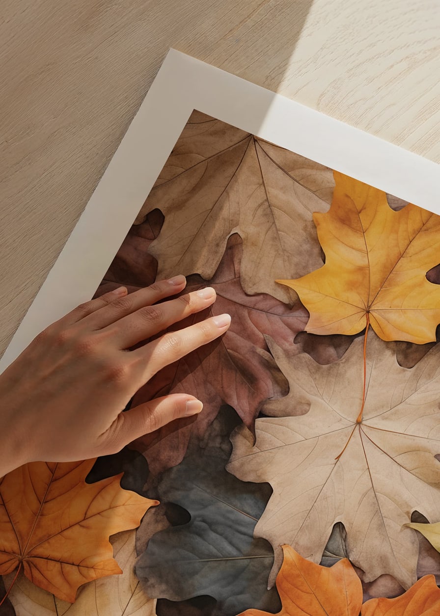Photographic maple leaves in warm shades of orange, yellow and brown-12