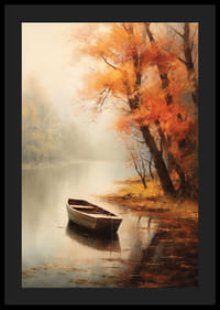Watercolor of rowing boat at lakeside with autumn colored trees-4