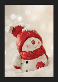 Snowman decoration with red hat and scarf in snow, photographed-5