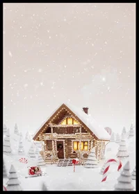Illustration of log cabin in snowy candy land with Christmas atmosphere-6