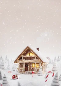 Illustration of log cabin in snowy candy land with Christmas atmosphere-7